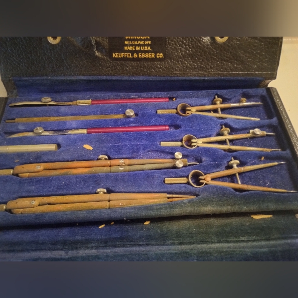 Minusa Vintage Set Of Drafting Tools And Case - Picture 7 of 8